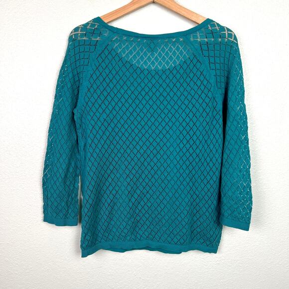 LOFT Women's Medium Teal Diamond Pointelle Sheer Sweater Set w/matching Cami - Picture 6 of 12